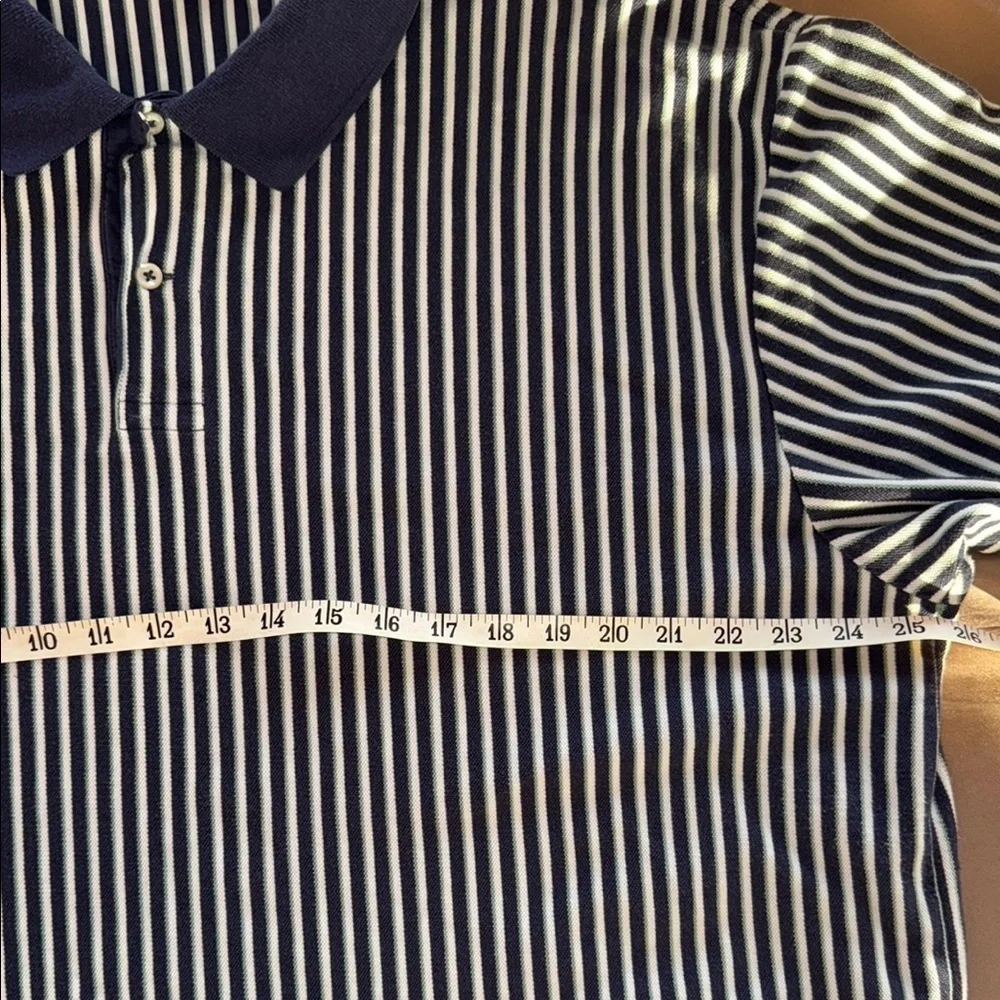 Ralph Lauren Rare Vintage Vertical Stripe Polo Navy Teal & White Stripe 2XL